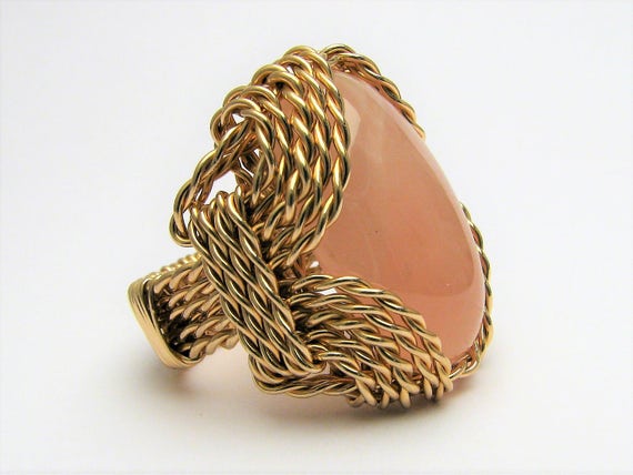 Handmade 14kt Gold  Wire Wrap Rose Quartz Ring Great Gift Idea