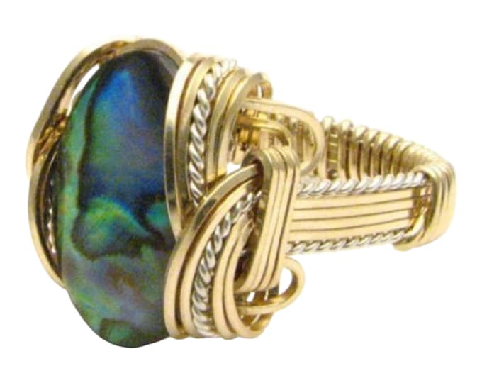 Handmade Paua Ring: Two-Tone Sterling Silver & 14kt Gold-Filled Can Personalize