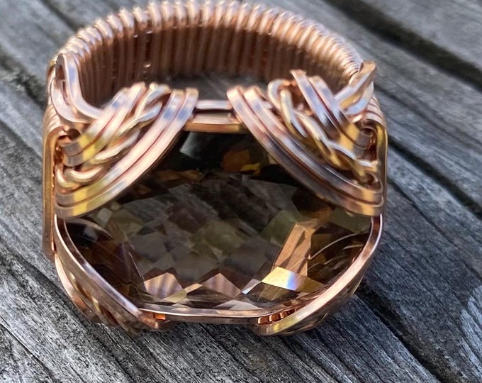 Smokey Quartz Handmade Victorian Rose Gold Ring:  Wire Wrap