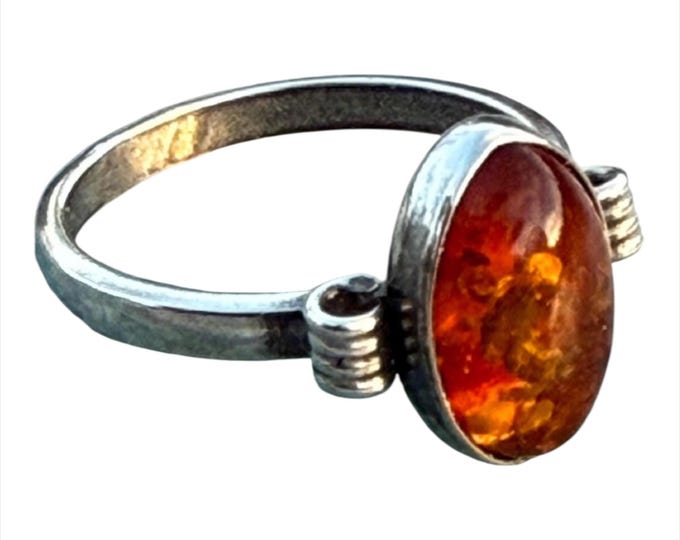 Amber Ring Sterling Silver Handmade Crown Design
