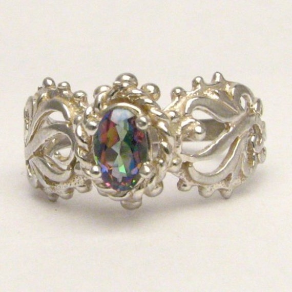 Handmade Sterling Silver Mystic Topaz Filigree Gemstone Ring Great Gift Idea