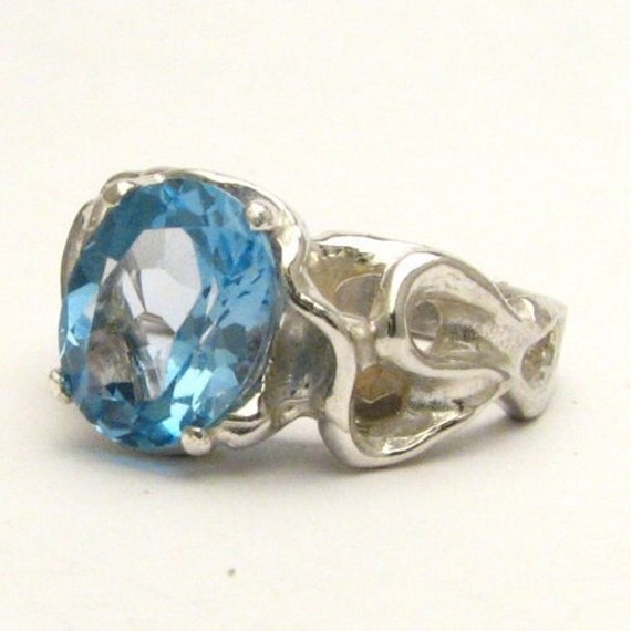 Handmade Sterling Silver Gothic Blue Topaz Gemstone Ring Great Gift Idea