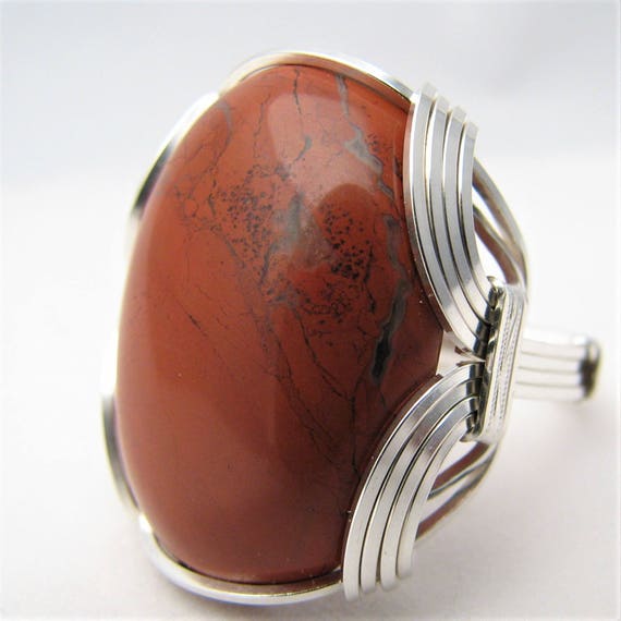 Handmade Sterling Silver Wire Wrap Red Jasper Ring Great Gift Idea