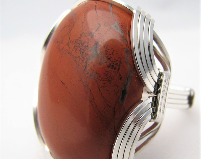 Handmade Sterling Silver Wire Wrap Red Jasper Ring