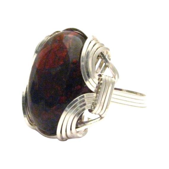 Sterling Silver Wire Wrap Poppy Jasper Ring Great Gift Idea