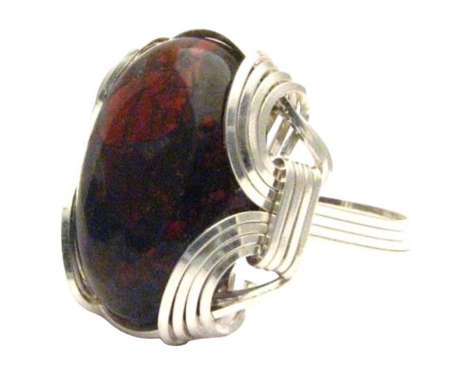 Handmade Sterling Silver Wire Wrap Poppy Jasper Ring