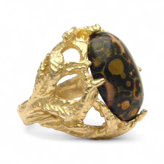 Handmade 14kt Gold Leopard Skin Agate Claw Ring Great Gift Idea