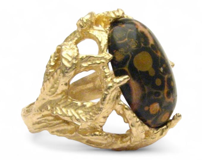 Handmade 14kt Gold Leopard Skin Agate Claw Ring
