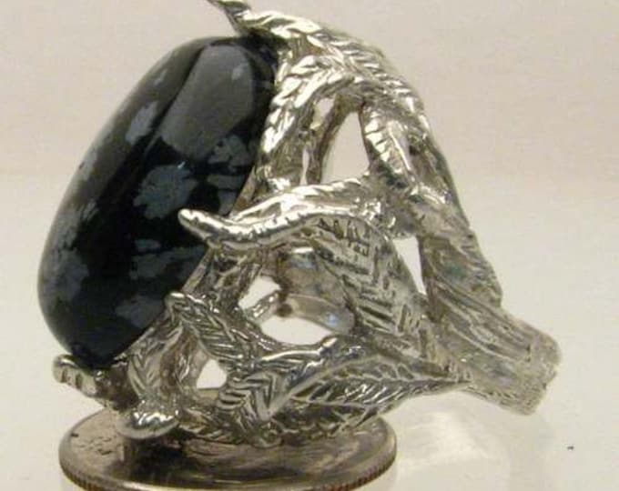Handmade Solid Sterling Silver Snowflake Agate Cab Gemstone Ring