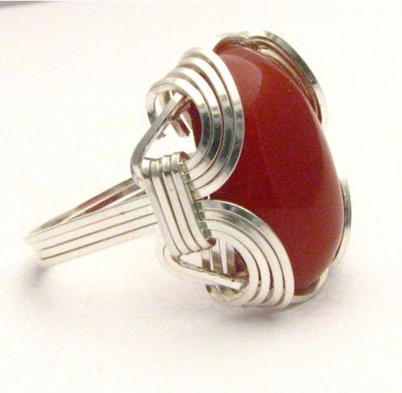 Wire Wrapped Carnelian Gemstone Sterling Silver Ring.  Custom Sized to fit you. Great Gift Idea