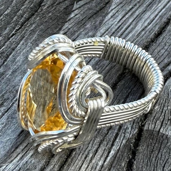 Handmade Solid Sterling Silver Wire Wrap Faceted Citrine Ring Great Gift Idea