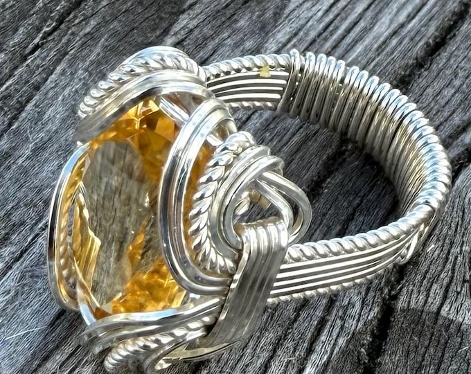 Handmade Sterling Silver Wire Wrap Citrine Ring - Game of Thrones Inspired November birthstone