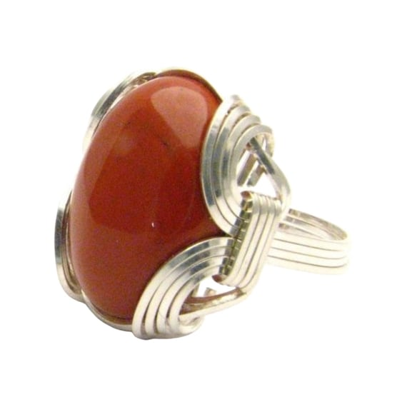 Oval Wire Wrap Red Jasper Silver Gemstone Ring.  Custom Sized to fit you. Great Gift Idea