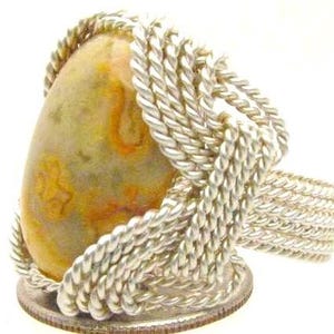 Handmade Solid Sterling Silver Wire Wrap Crazy Lace Agate Cabochon Ring Great Gift Idea
