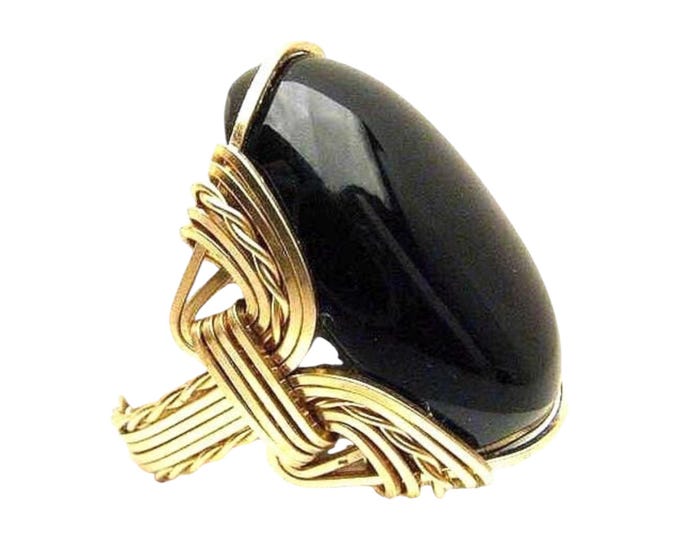 Handmade 14kt Gold Filled Black Onyx Wire Wrap Ring