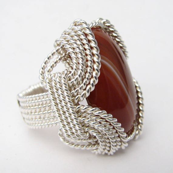 Handmade Solid Sterling Silver Wire Wrap Red Sardonyx Ring Great Gift Idea