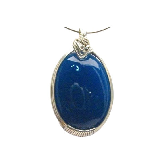 Blue Onyx Gemstone Pendant Handmade Sterling Silver Great Gift Idea Can make it with other cabochons just let us know what you would like