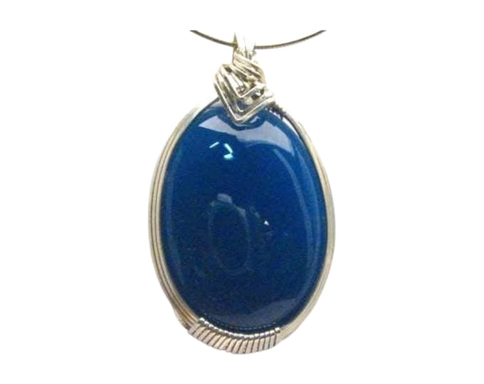 Blue Onyx Gemstone Pendant Handmade Sterling Silver Great Gift Idea Can make it with other cabochons just let us know what you would like