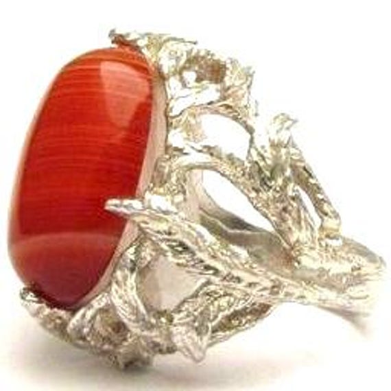 Red White Sardonyx Onyx Cab Gemstone Solid Sterling Silver Cabochon Ring.   Custom Sized to fit you. Great Gift Idea