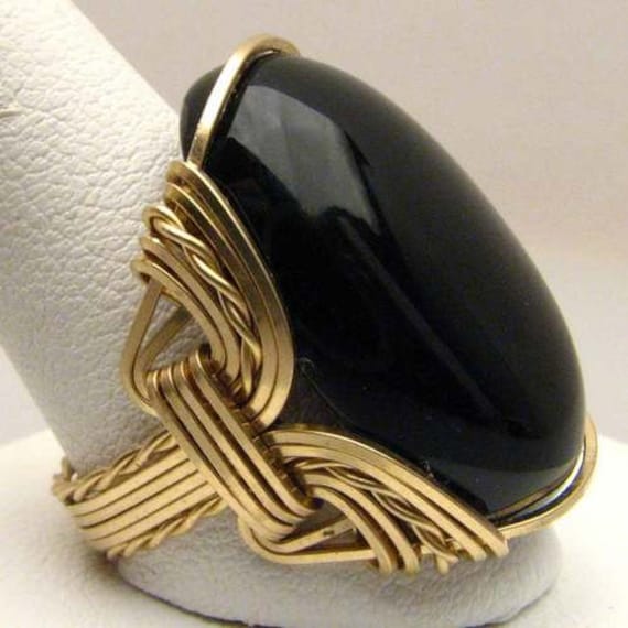 Handmade 14kt Gold  Wire Wrap Black Onyx Ring Great Gift Idea