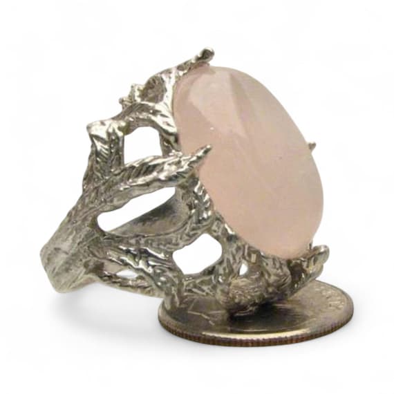 Handmade Sterling Silver Rose Quartz Claw Ring Great Gift Idea