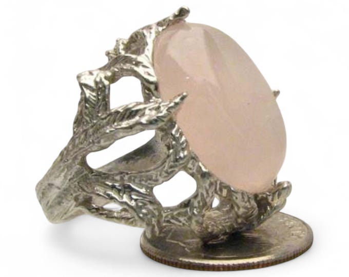 Handmade Sterling Silver Rose Quartz Claw Ring