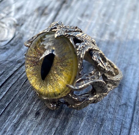 Game of Thrones Dragon Eye Wrapped in Vines 14Kt Gold Ring pick your eye color