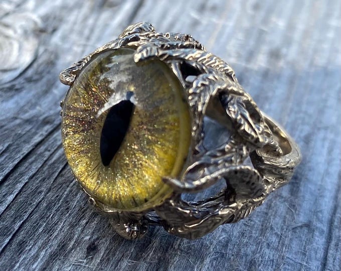 14Kt Gold Dragon Eye Ring: Gothic Vine Wrap, Custom Color