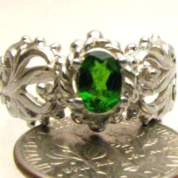 Dark Green Chrome Diopside Sterling Silver Ring Garnet Solid Gemstone.  Custom Sized to fit you