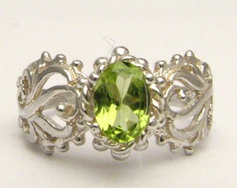 Handmade Solid Sterling Silver Peridot Filigree Ring Great Gift Idea
