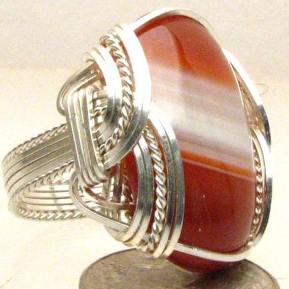 Striped Sardonyx Sterling Silver Wire Wrap Striped Sardonyx Ring Great Gift Idea