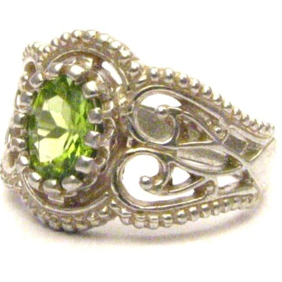 Handmade Sterling Silver Filigree Crown Peridot Ring Great Gift Idea