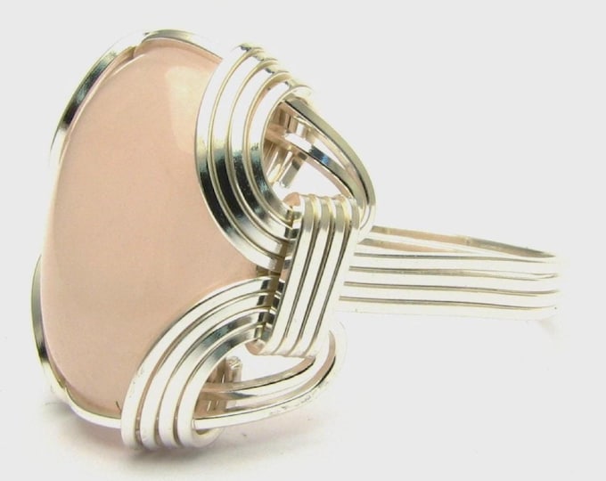 Rose Quartz Ring Sterling Silver Wire Wrapped Handmade Pink Gemstone