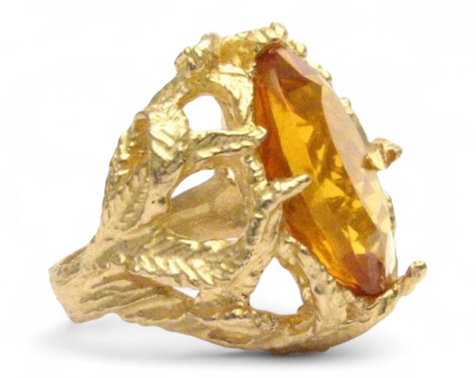 Handmade 14kt Gold Citrine Claw Ring: 12+ct Gemstone