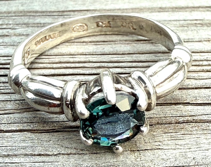 Sapphire Ring Sterling Silver: 1ct Bicolor Parti Green Blue Teal Oval