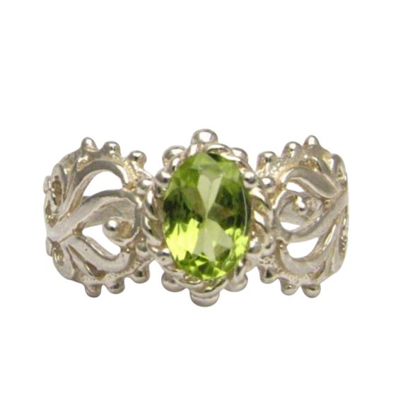 Handmade Solid Sterling Silver Peridot Filigree Ring Great Gift Idea