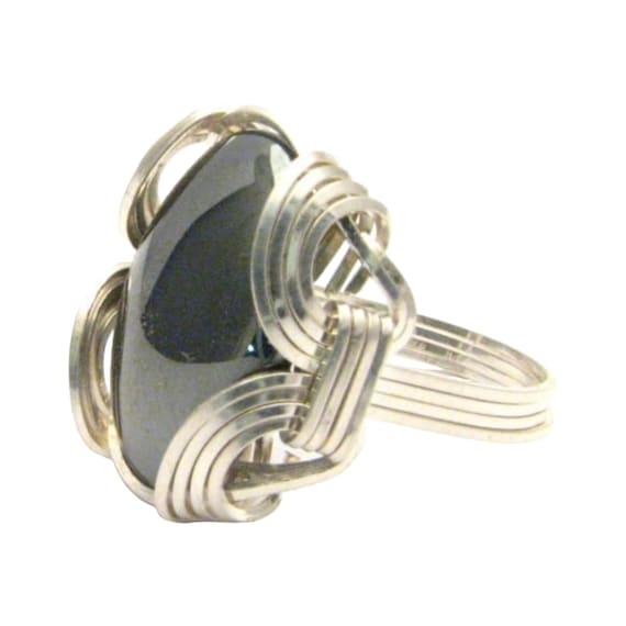 Handmade Sterling Silver  Wire Wrap Hematite Ring