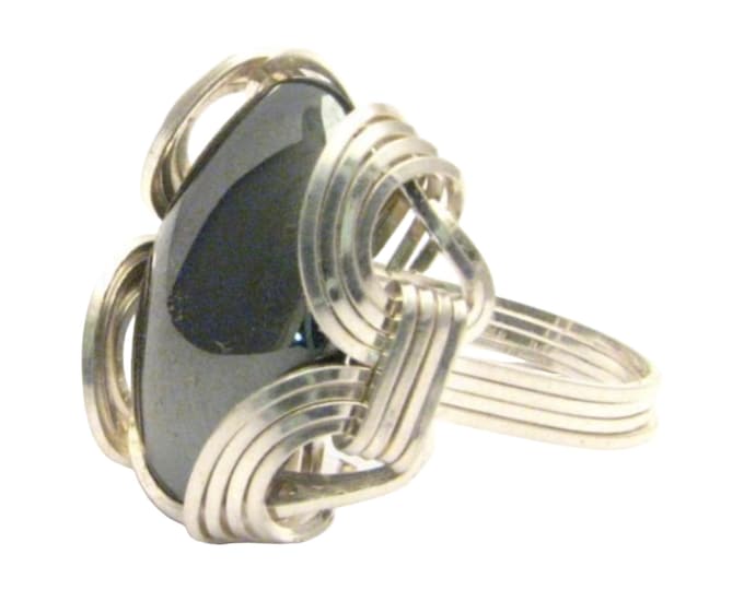 Handmade Sterling Silver  Wire Wrap Hematite Ring