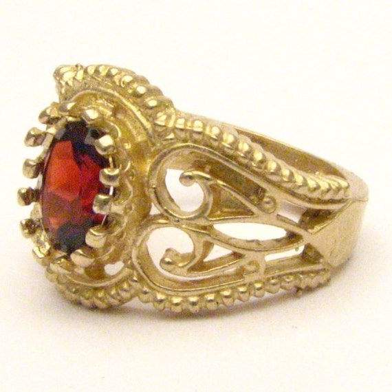 Handmade 14kt Gold Filigree Crown Ring Garnet Gemstone Ring Get this for your January babies  8x6mm 1.5ct 6.6 Gr. of Gold January Birthstone