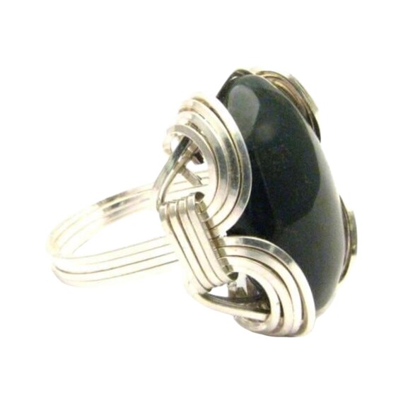 Handmade Sterling Silver Wire Wrap Blood Stone Gemstone Cabochon Ring Great Gift Idea
