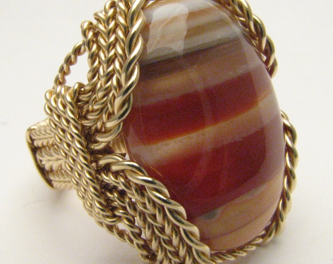 Handmade 14kt Gold Filled Sardonyx Ring: Wire Wrapped Statement Ring