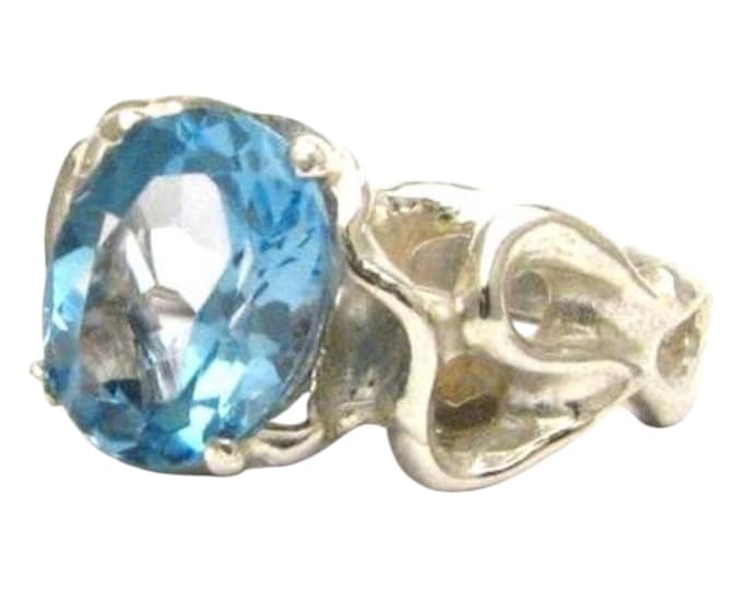 Gothic Light Blue Topaz Ring: Solid Sterling Silver, Custom Sized