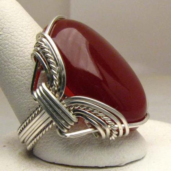 Handmade Sterling Silver Wire Wrapped Vintage Carnelian Cabochon Ring Great Gift Idea