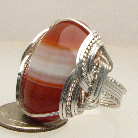 Handmade Wire Wrap 925 Silver Stripped Sardonyx Ring Cabochon Gemstone Ring Great Gift Idea