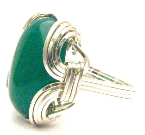 Wire Wrapped Green Onyx Sterling Silver Ring.  Custom Sized to fit you.