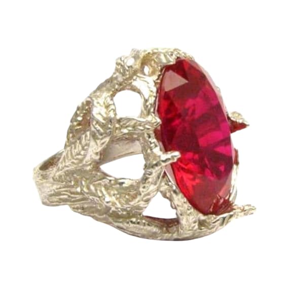 Handmade Sterling Silver Man Made Faceted Ruby Stone Ring Great Gift Idea