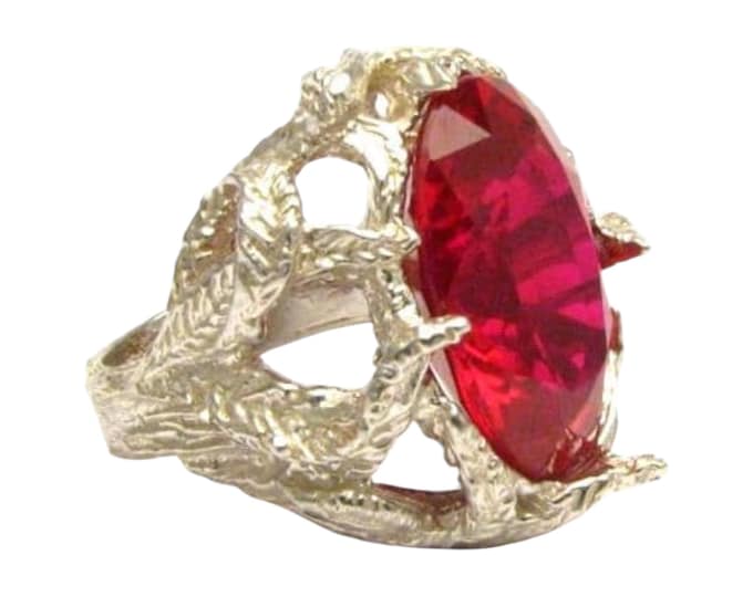 Handmade Sterling Silver Faceted Ruby Ring: 12.5ct Gemstone