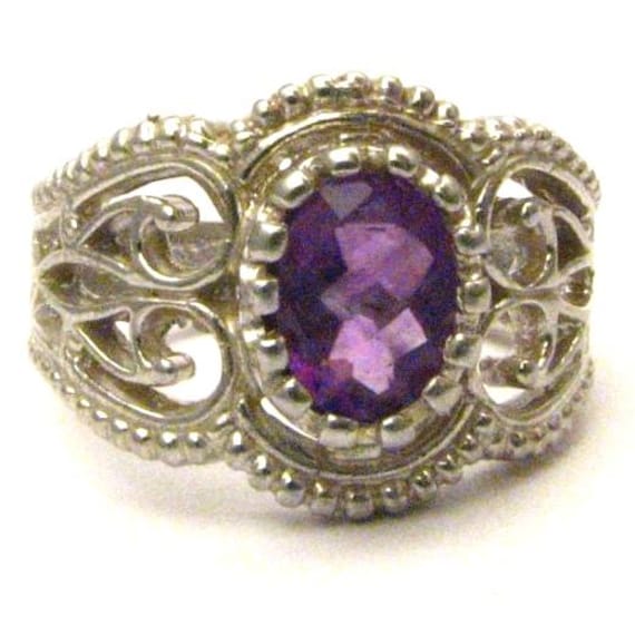 Handmade Amethsst Sterling Silver Filigree Crown Amethyst Ring Great Gift Idea