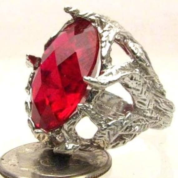 Handmade Sterling Silver Checkerboard Cut Man Mad Ruby Stone Gemstone Ring Great Gift Idea