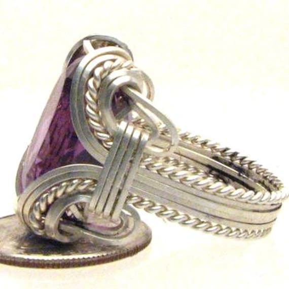 Handmade Amethyst  Sterling Silver Wire Wrap Amethyst Ring Great Gift Idea